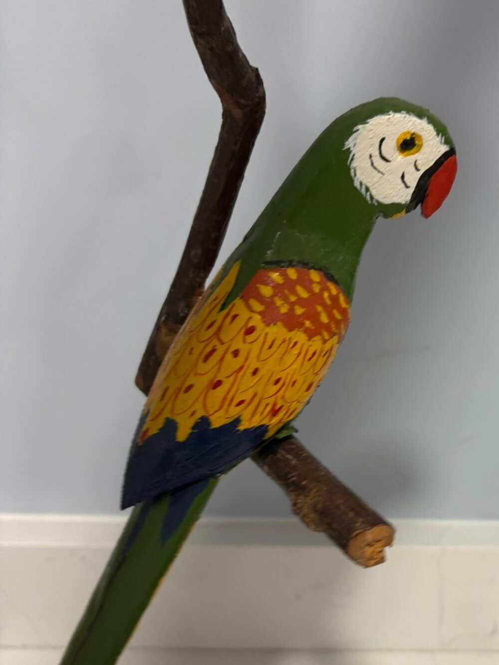 Vintage Hand Carved Painted Balsa Wood Parrot Tropical Bird Panama Canal Souveni